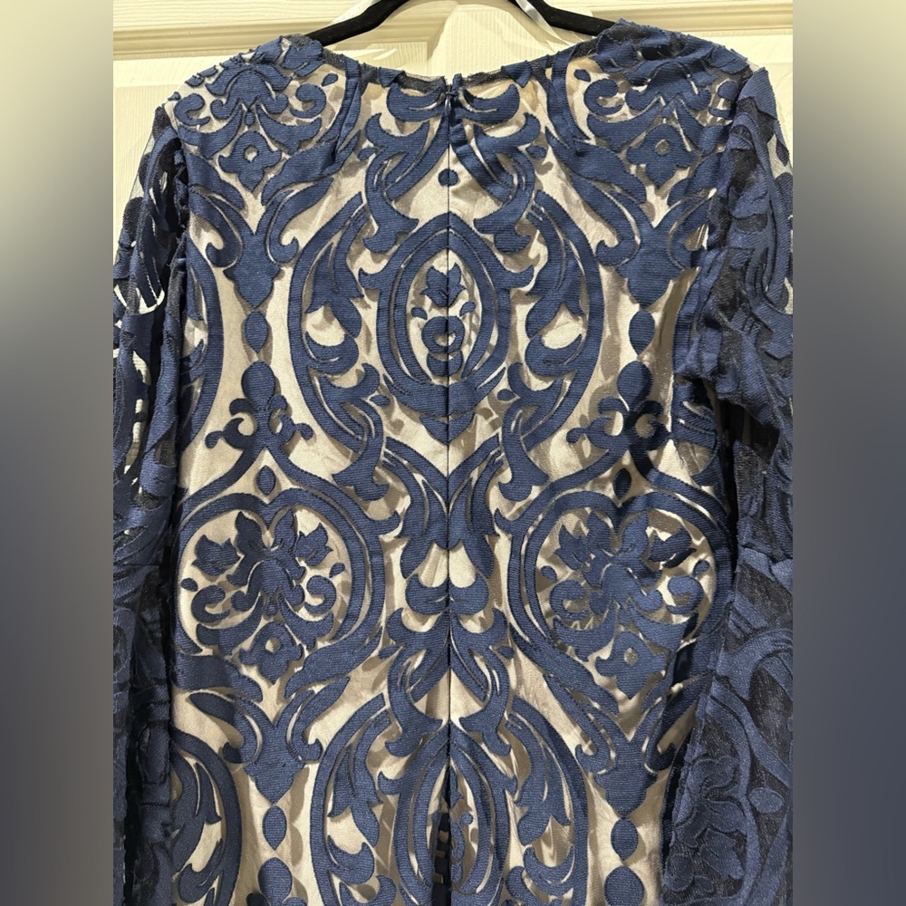 MSK Navy Blue Patterned bell Sleeve Dress with nude lining - Picture 8 of 9